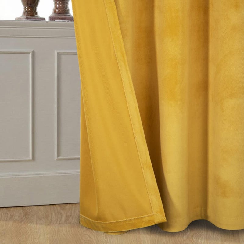 always4u Yellow Soft Velvet Curtains Set of 2 108 Inches Long for Living Room Bedroom Light Filtering Privacy Energy Efficient Velour Drapes Window Treatment - Image 3